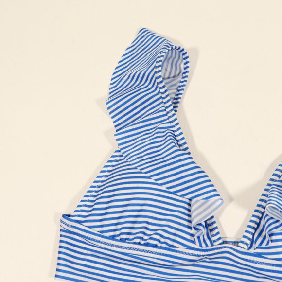 NWT Aerie Ruffle Longline Bikini Top in Blue Stripe - Picture 5 of 12